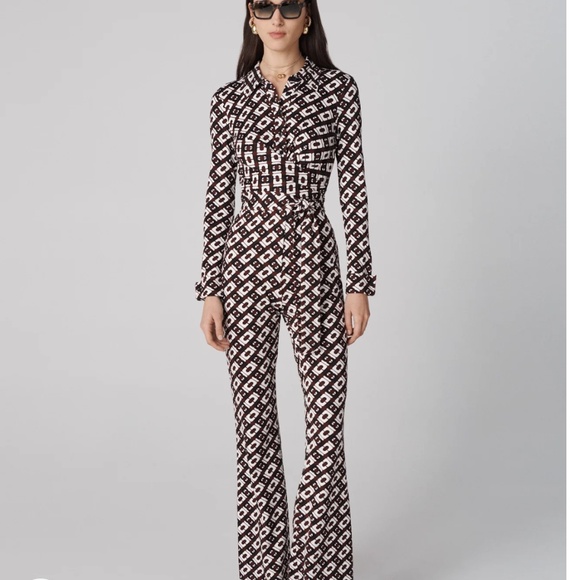 NWT DVF  Diane Von Furstenberg Michele Jumpsuit  Cane Link Brown Size: US XL - Picture 1 of 9